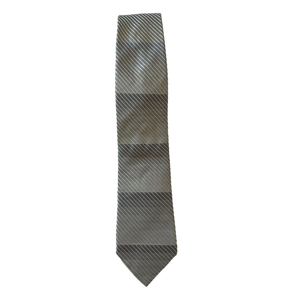ARMANI COLLEZIONI 100% SILK NECK TIE - Gray & Silver Metal Diagonal Stripes 58"